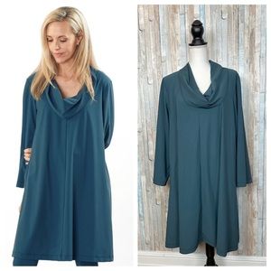 Bryn Walker M Teal Green Draped Cowl Neck Tunic Dress Boho Lagenlook $168